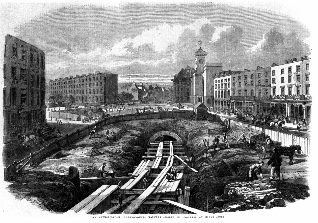A londoni metró építése 1850-ben: a King Crossnál dolgozik. alkotó: Unknown artist