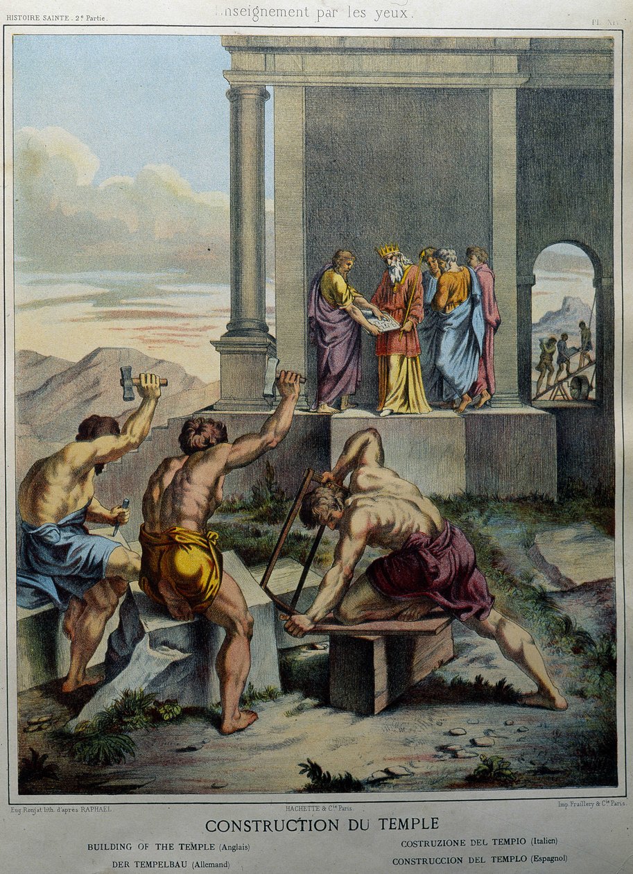 Salamon templomának építése – a „” Szent történelemben””, szerk. Hachette alkotó: Unknown artist