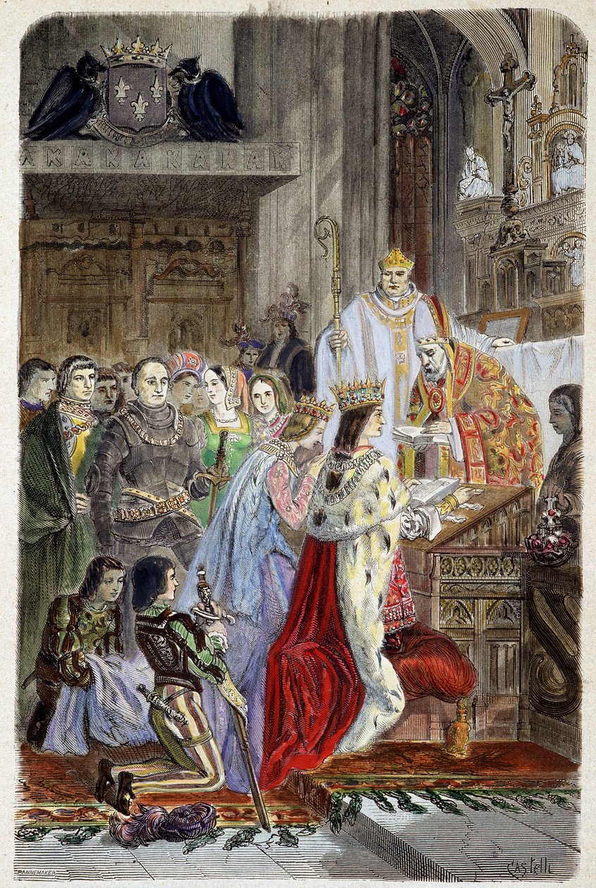 I. Otton császár (912-973) megkoronázása XII. János pápa által 962-ben – a „Histoire des popes” című könyvében, Maurice Lachatre alkotó: Unknown artist