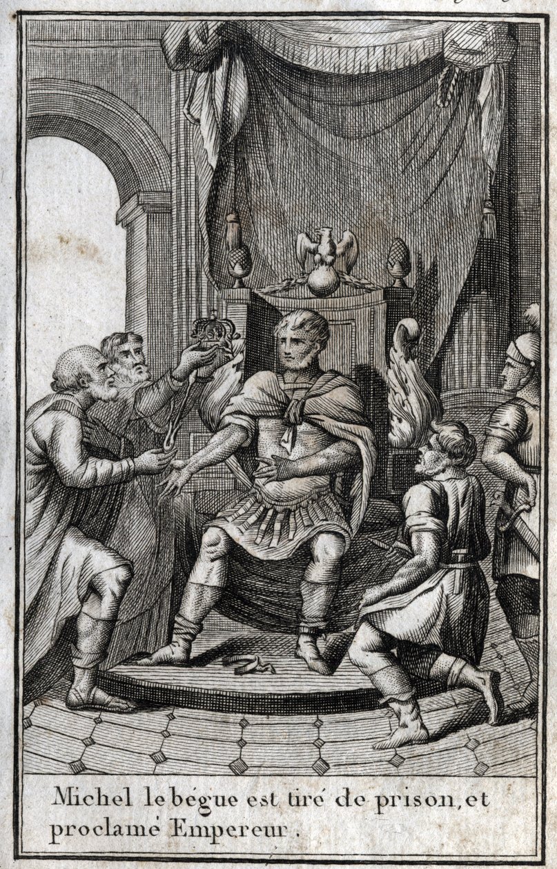 II. Mihály amori (a begue) (770-829) bizánci császárrá koronázása, miután 820-ban szabadult a börtönből. Ő az amoriai dinasztia megalapítója. Metszet a „Beaute de l