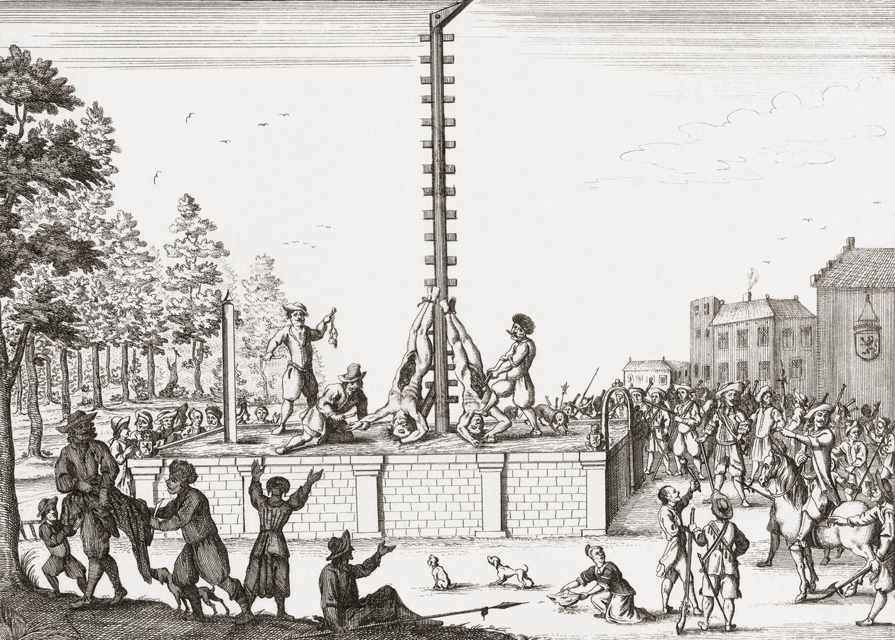 Johan és Cornelis de Witt holttestei akasztófán lógnak. alkotó: Unknown artist