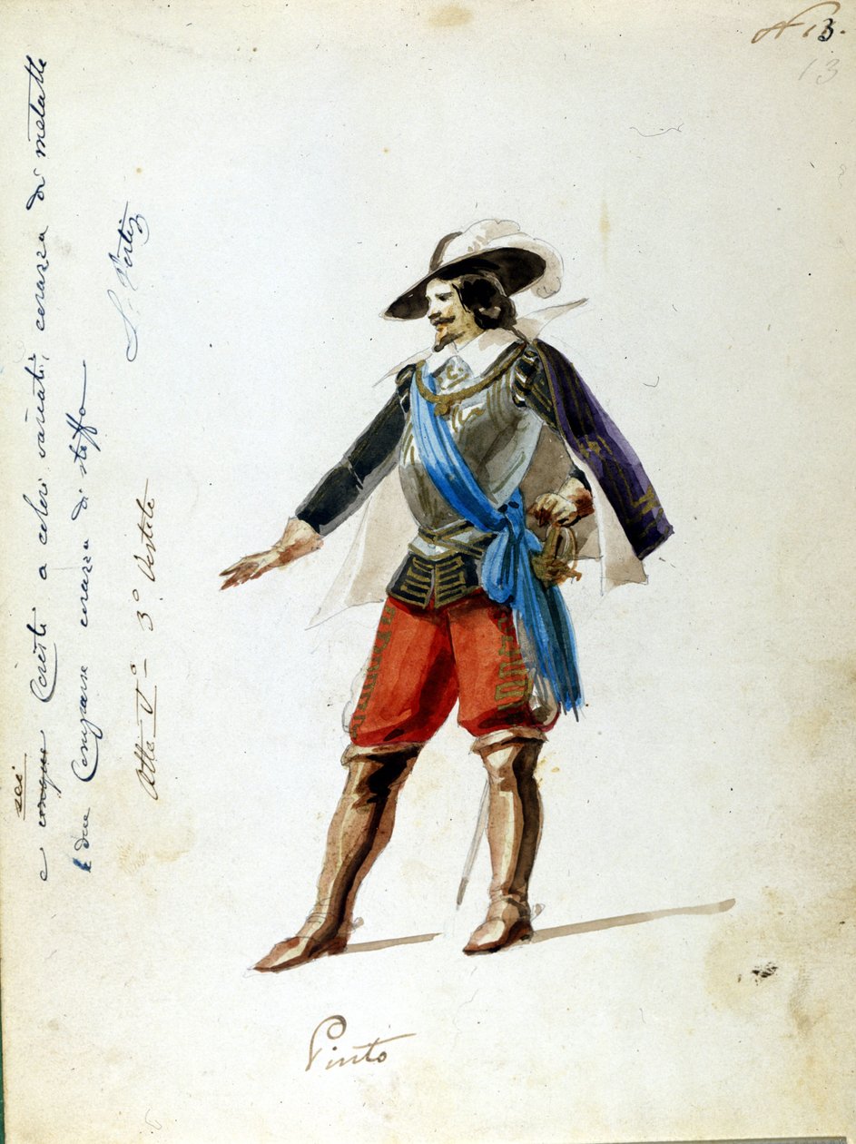 Jelmez Arrigo karakterének a „Giovanna de Guzman” című operában, a szicíliai Vepres (I vespri siciliani) első ábrázolásának elnevezése, Giuseppe Verdi. Névtelen jelmez a milánói Scala Színház számára készült 1856-ban. alkotó: Unknown artist