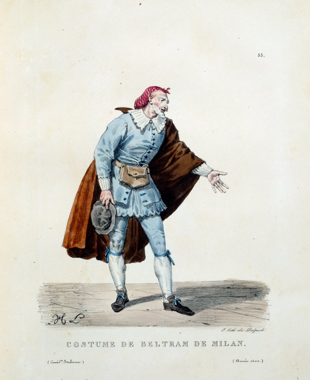 Niccolo Barbieri, a milánói Beltrame (meghalt 1641) jelmeze 1600-ban. Hippolyte Lecomte (1781-1857) olasz vígjátékának (commedia dell