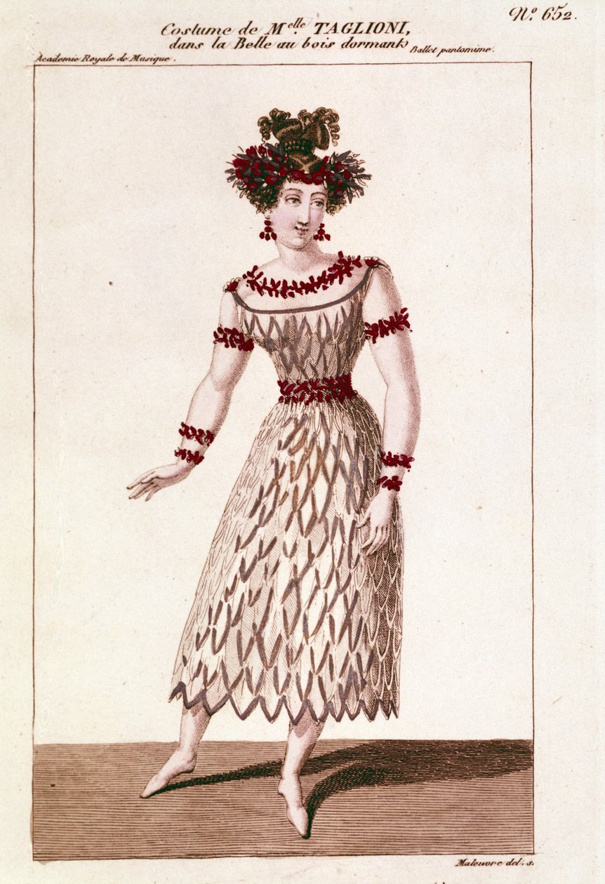 Maria Taglioni (1804-1884) táncos jelmeze Piotr vagy Petr Iljics Csajkovszkij (vagy Csajkovszkij vagy Ciajkovszkij vagy Csajkovszkij) „Csipkerózsika” című balettjében alkotó: Unknown artist