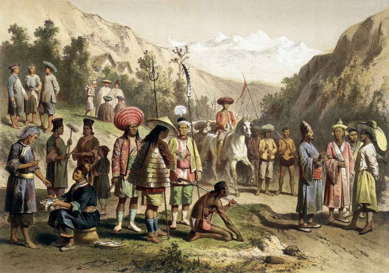 Jelmezek a dél-kínai Ta Ly királyságból. Az 1866-1868 közötti indokínai felfedezőút atlasza, szerkesztette F. Garnier alkotó: Unknown artist