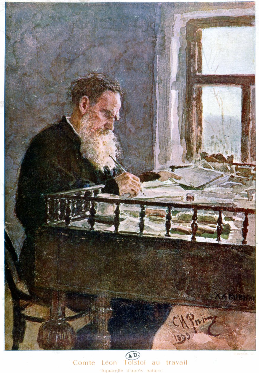 Tolsztoj gróf írás - akvarell a természet után alkotó: Unknown artist