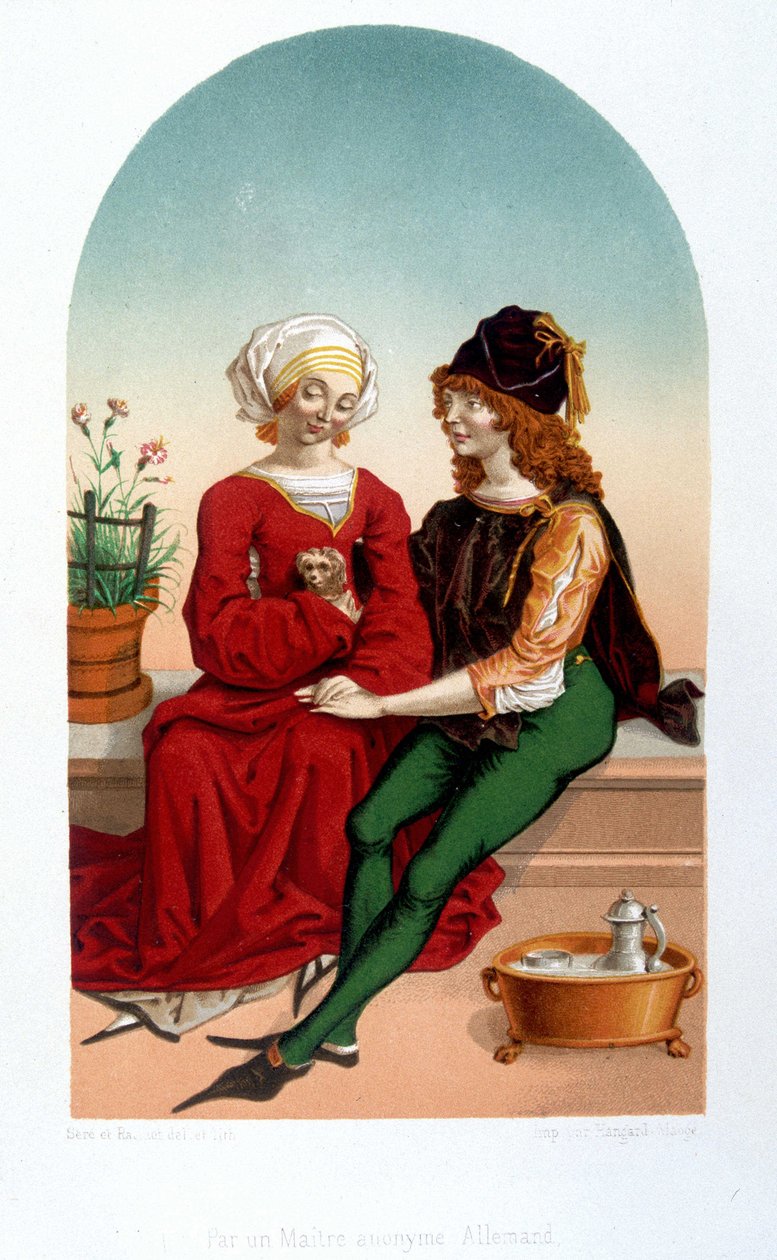 Udvarias szerelmi jelenet a középkorban. Főiskola - 19. századi utánzat. alkotó: Unknown artist