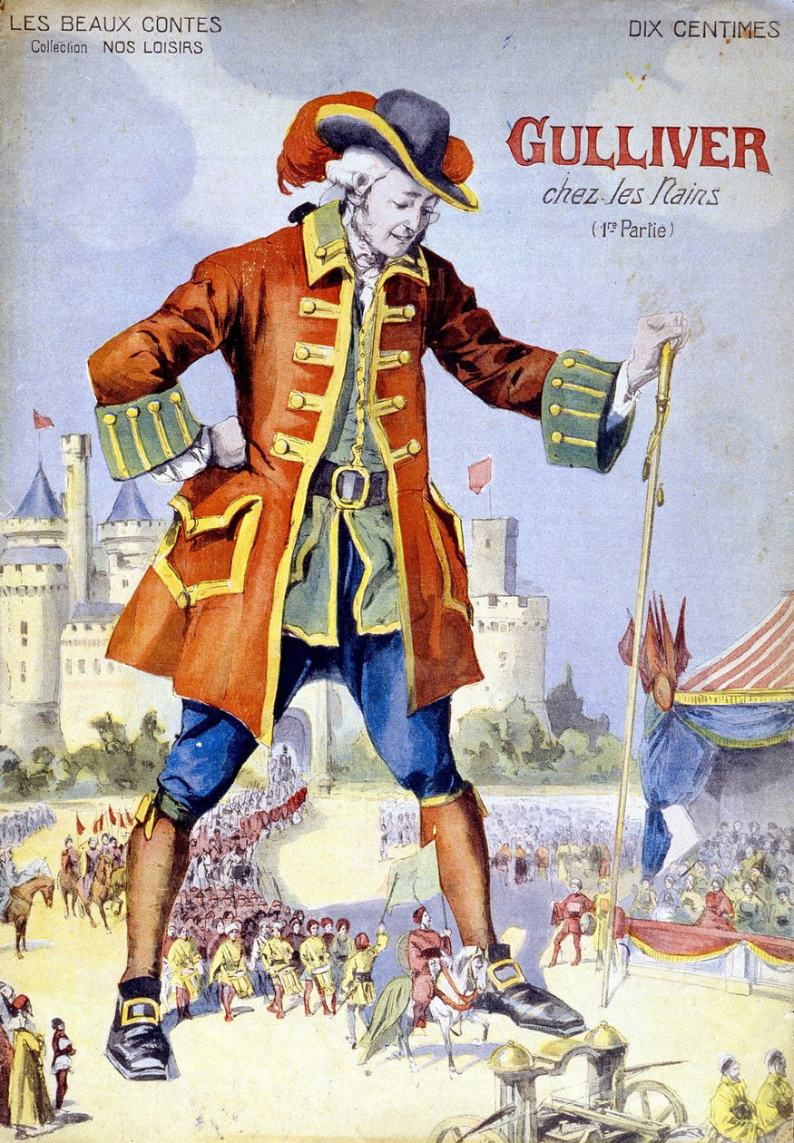 A „Gulliver a törpökben (Lilliputiens)” borítója. 19. századi illusztráció. alkotó: Unknown artist
