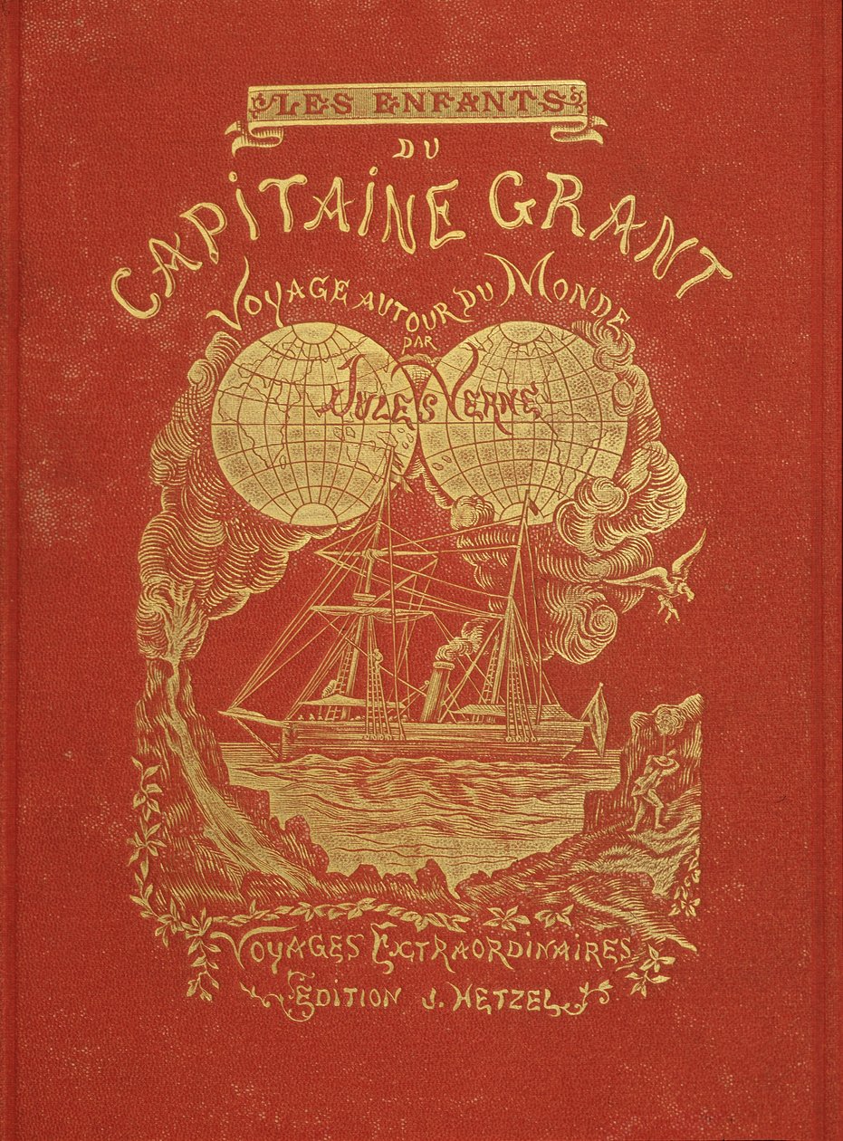 Jules Verne „Grant kapitány gyermekei” című könyvének borítója, szerk. Hetzel alkotó: Unknown artist