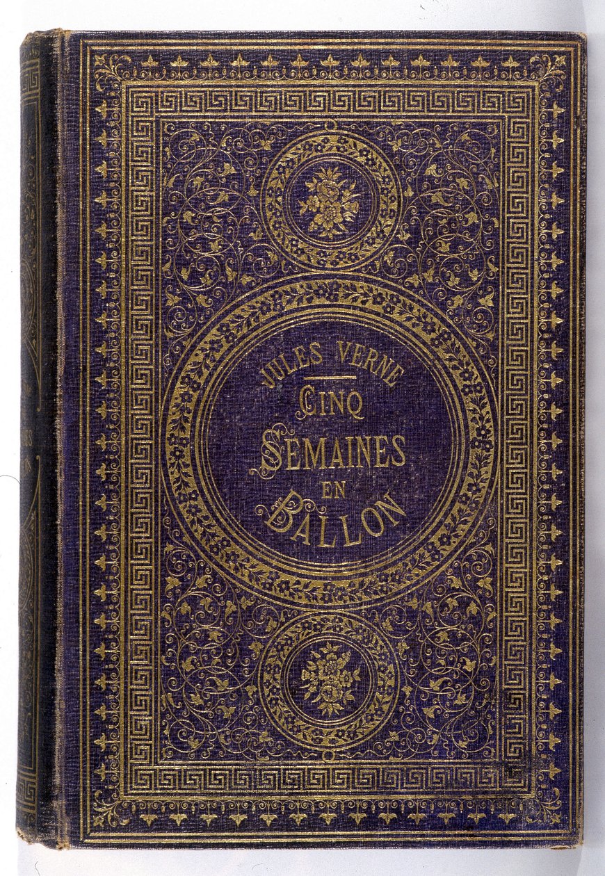 A Jules Verne regénye, „Five week en balloon” című könyv borítója alkotó: Unknown artist