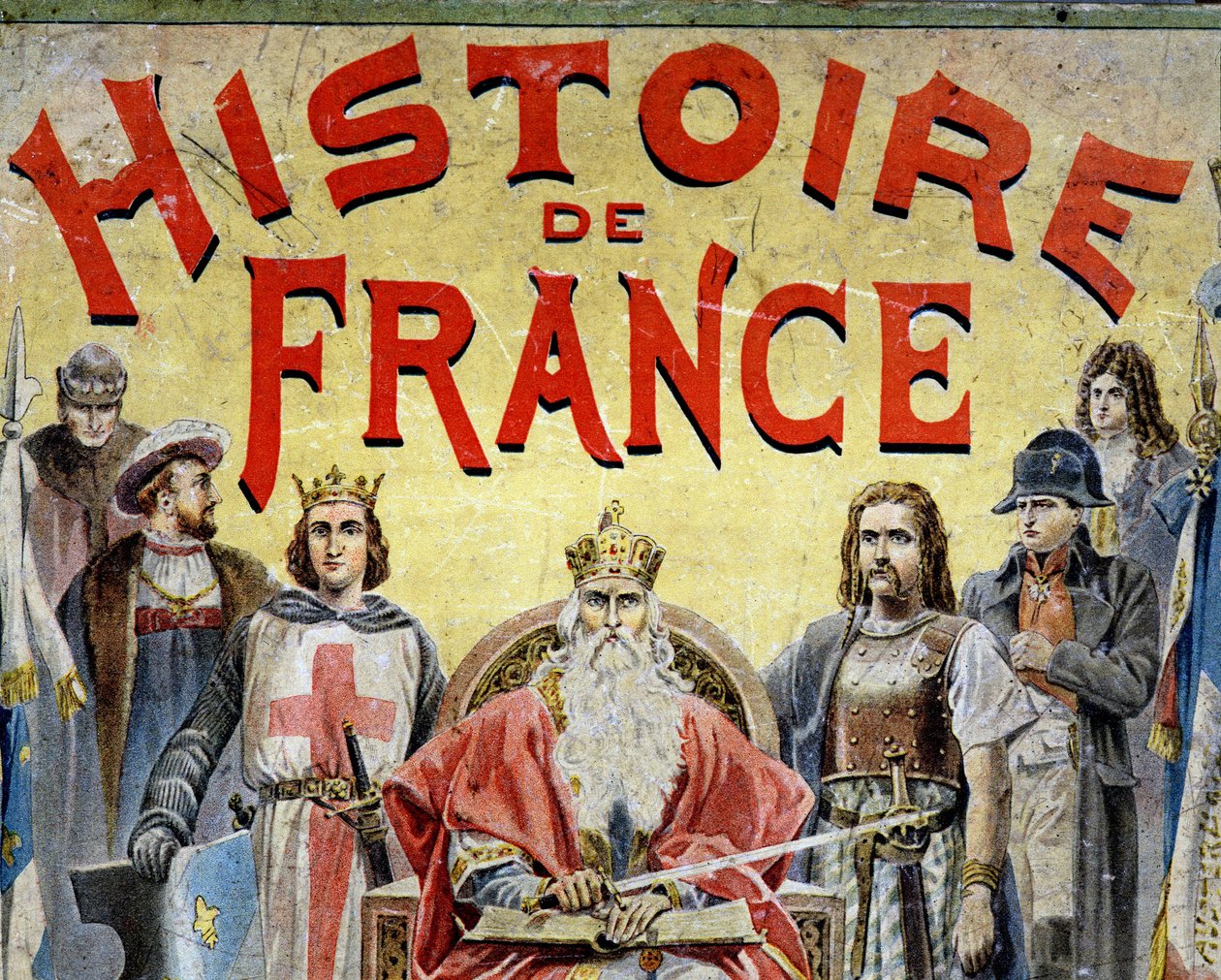 A „Histoire de France”” című könyv borítója történelmi szereplőkkel. alkotó: Unknown artist