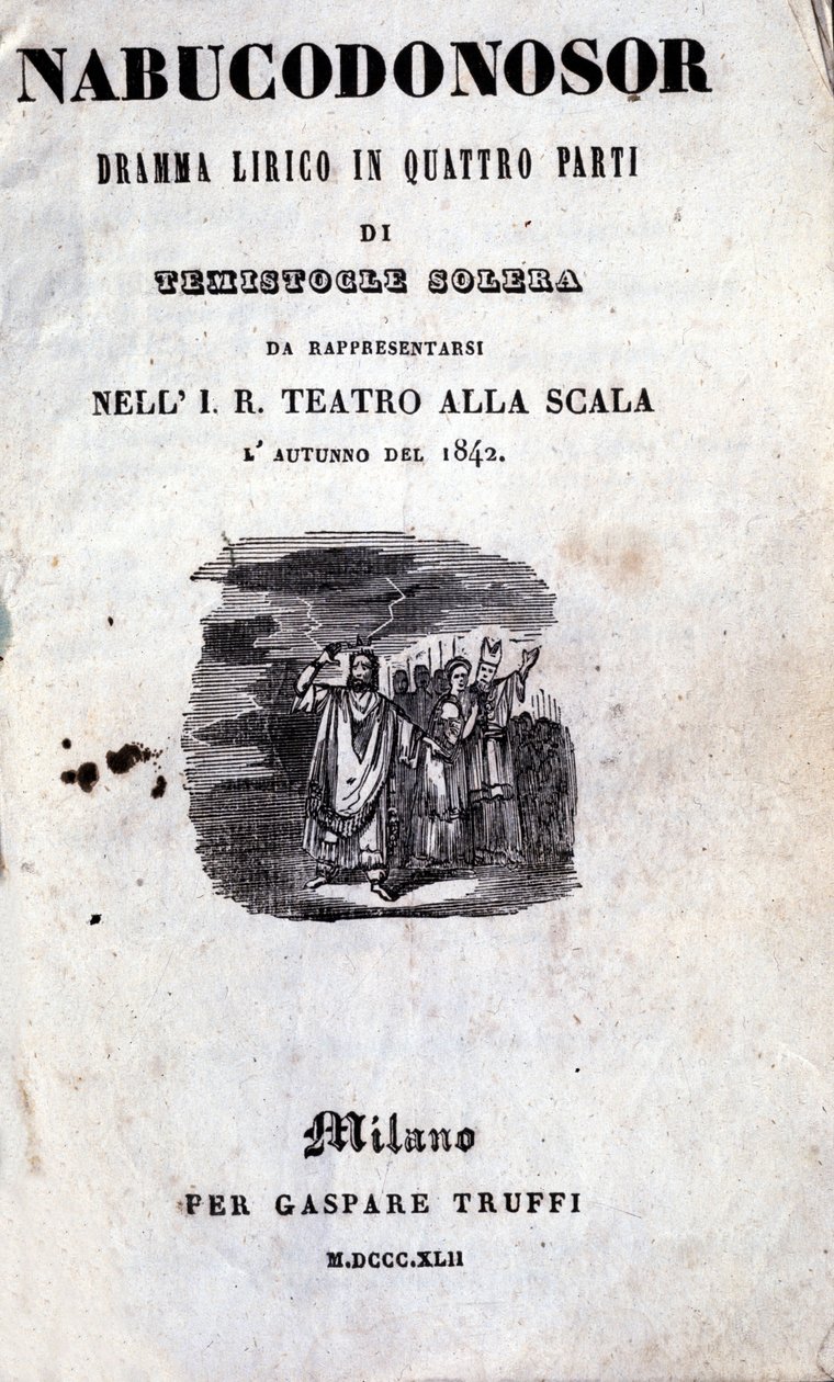 Giuseppe Verdi (1813 - 1901) Nabucco első librettójának borítója, amelyet először Nabucodonosornak neveztek el. alkotó: Unknown artist