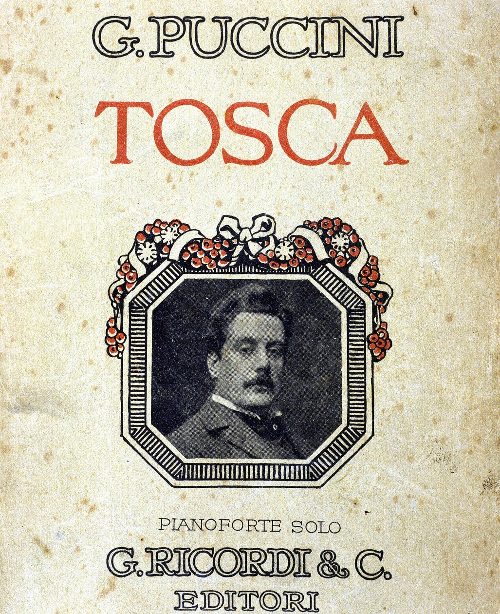 Giacomo Puccini (1858-1924) „Tosca” című partitúrájának borítója az ő portréjával. alkotó: Unknown artist
