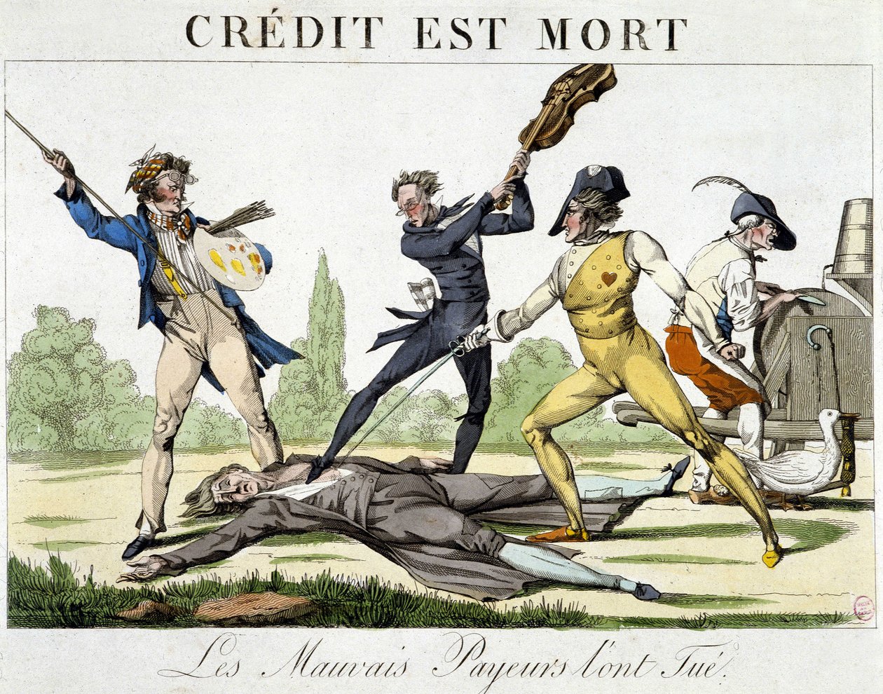 A hitel meghalt: a rossz fizetők megölték – karikatúra 1820 körül alkotó: Unknown artist