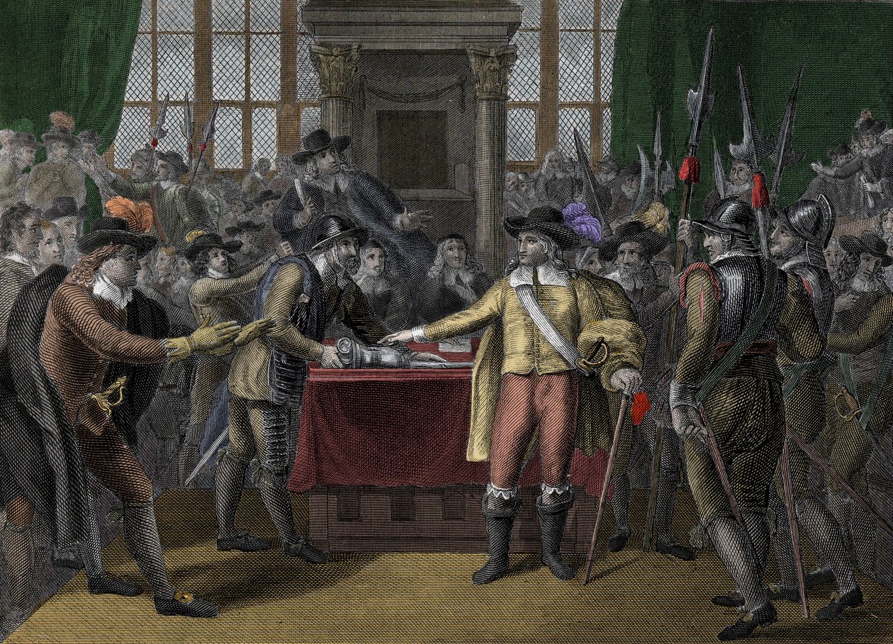 Cromwell feloszlatja a hosszú parlamentet – The Rump Parliament – Oliver Cromwell (1599-1658) Feloszlatja a brit parlamentet alkotó: Unknown artist
