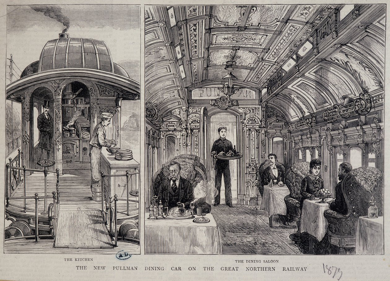 Pullman kocsi konyhája és étterme - gravírozás alkotó: Unknown artist