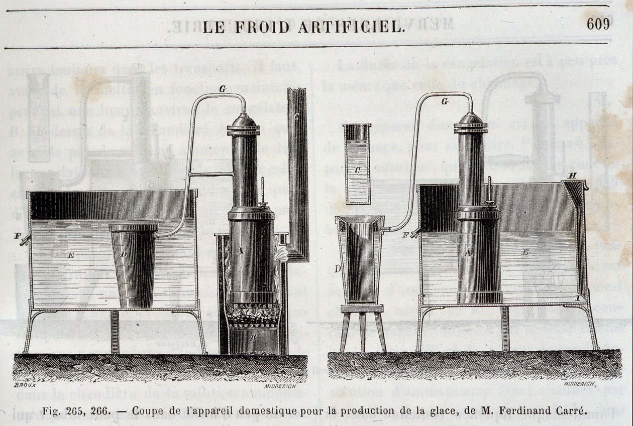 A jéggyártó háztartási berendezések vágása, Ferdinand Carre - Louis Figuier „Les wonders de l