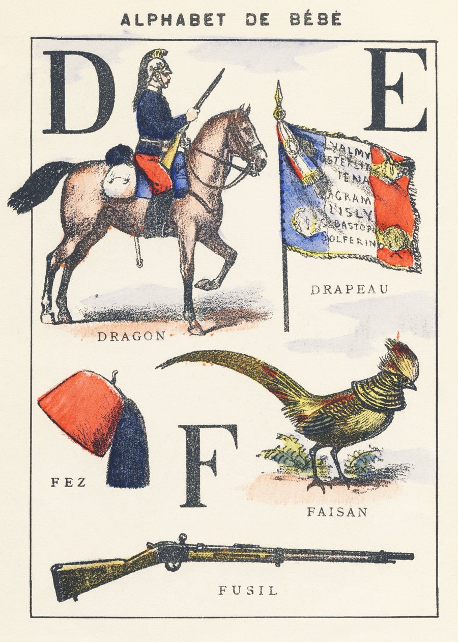 D E F: sárkány, zászló, fácán, fez, puska alkotó: Unknown artist