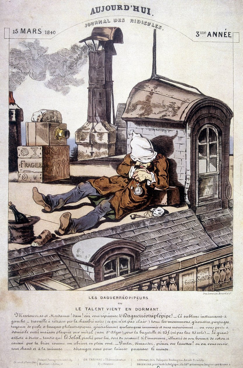 A Daguerreopipers vagy a Talent elalszik. Ironikus cikk az új fotós szakma ellen. A „Ma, nevetségessé vált folyóiratban”, 1840.03.15. alkotó: Unknown artist
