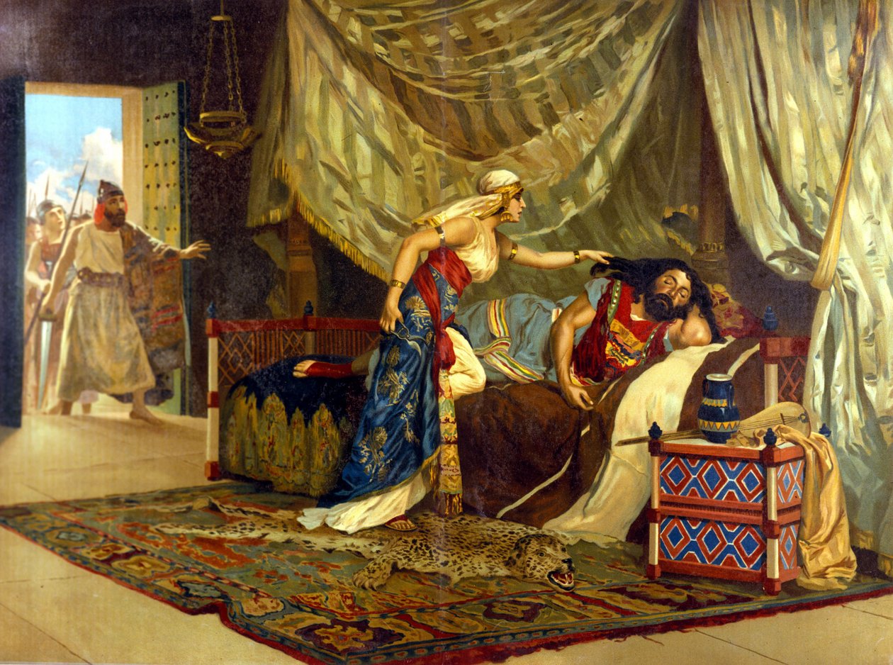 Dalila levágja Sámson haját, hogy megreformálja erejét. 19. század. alkotó: Unknown artist