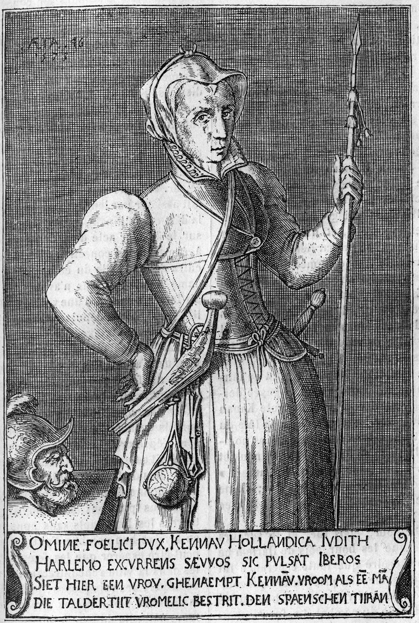 Dame Kenau Simonsdochter Hasselaer (1526-1588), a haarlemi (Hollandia) hősnője az 1572-es spanyolok elleni harc során. 17. századi metszet Holoferne Juditnak megfelelője. alkotó: Unknown artist