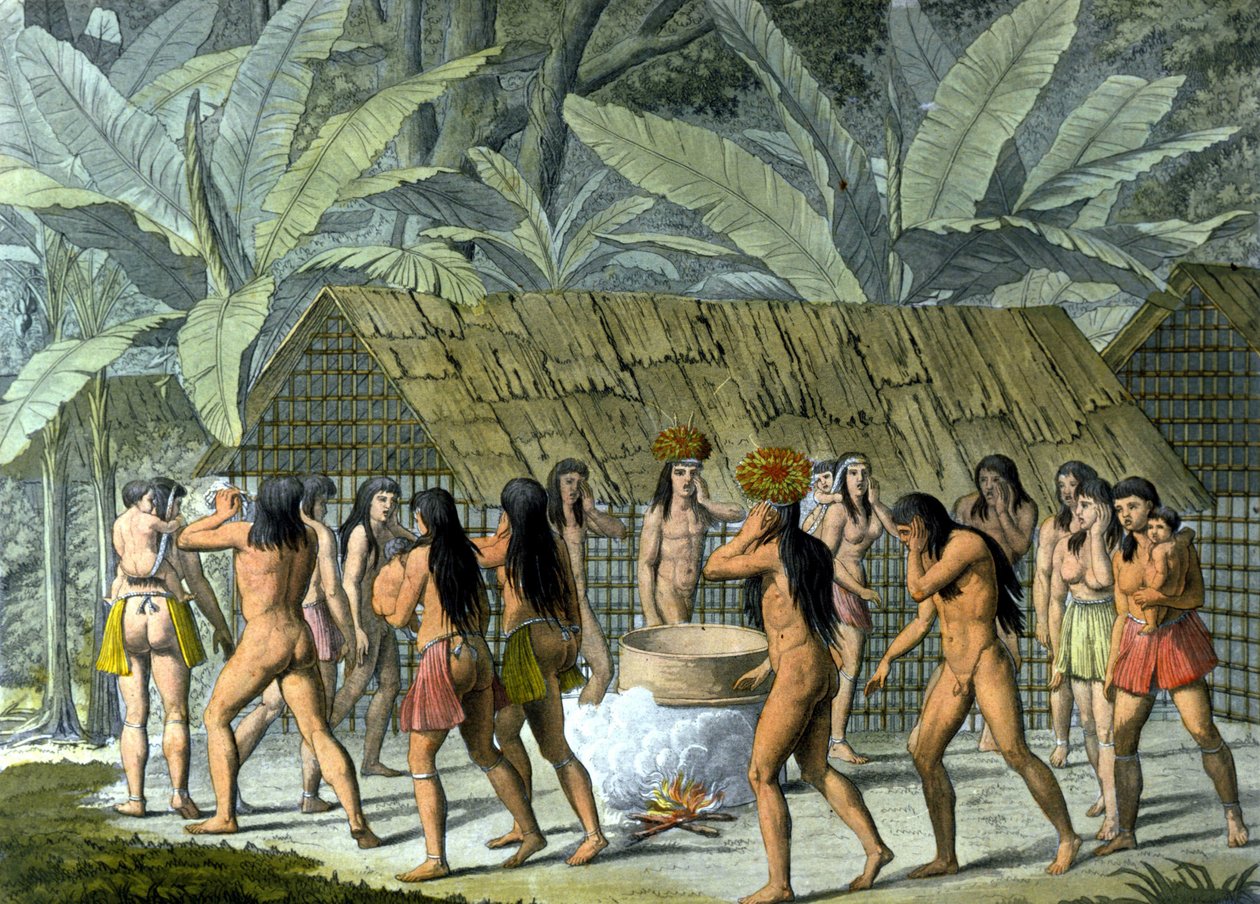 Camacans, brazil indiánok tánca - „A régi és modern jelmezben” Ferrario, szerk. Milánó alkotó: Unknown artist