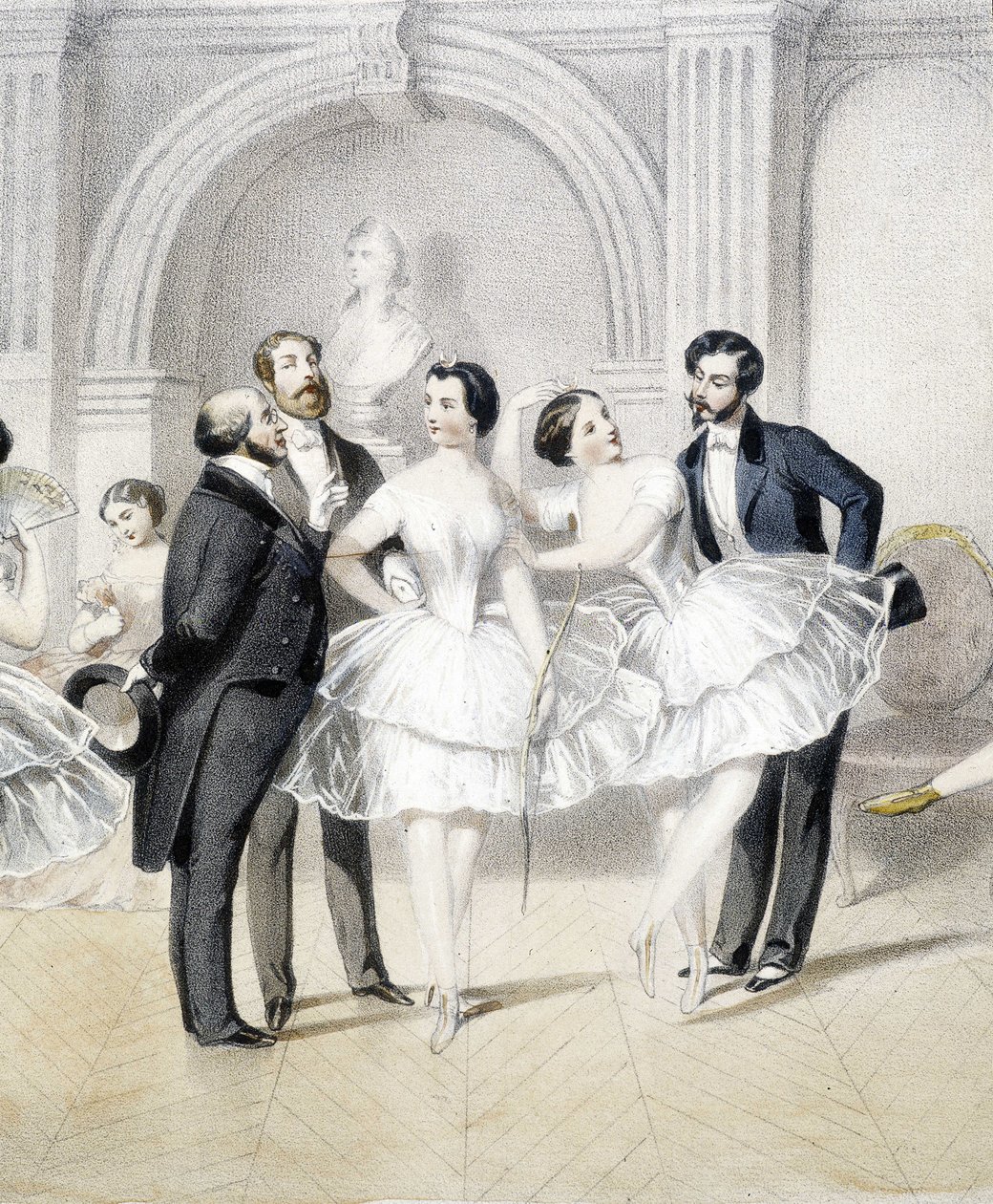 Férfiakkal körülvett táncosok a romantika korában - n.d. alkotó: Unknown artist