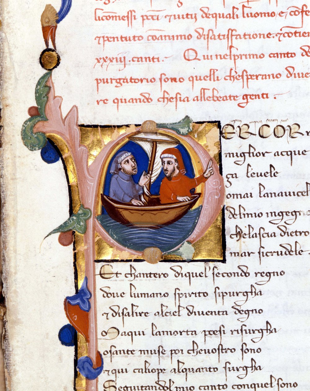 Dante Alighieri: Isteni színjáték (Isteni színjáték) a Purgatórium kezdete. Dante és Vergilius. századi kézirat. Milánói biblia. Trivulziana alkotó: Unknown artist