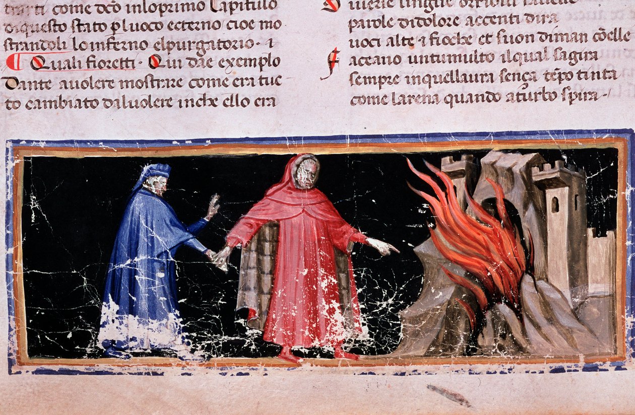 Dante és Virgil megkapják a pokol kapuit (a pokol 3. dala, az Isteni színjátékban) - miniatűr alkotó: Unknown artist