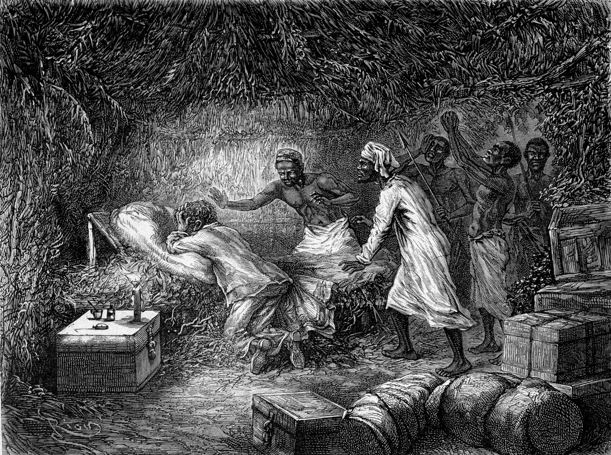 David Livingstone vérhasban halt meg Tchitammbo faluban 1873-ban – „” Livingstone utolsó útja 1866-1873”” a „” Tour du Monde” 2. szem. 1875 alkotó: Unknown artist