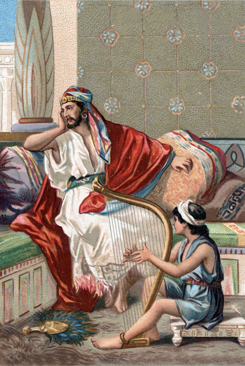 Dávid cithart játszik Saul király előtt, hogy megnyugtassa őt. alkotó: Unknown artist