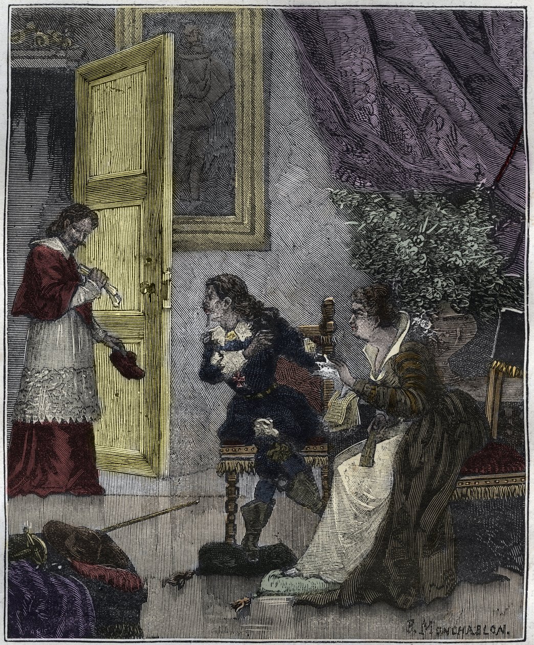 Dupes napja – Journee des Dupes 1630 – Abban az időben, amikor Marie de Medicis az ő ügyét emelte ki, Richelieu bíboros belépett – illusztrációja Knee-Lac „Párizs az évszázadon át” című könyvében alkotó: Unknown artist