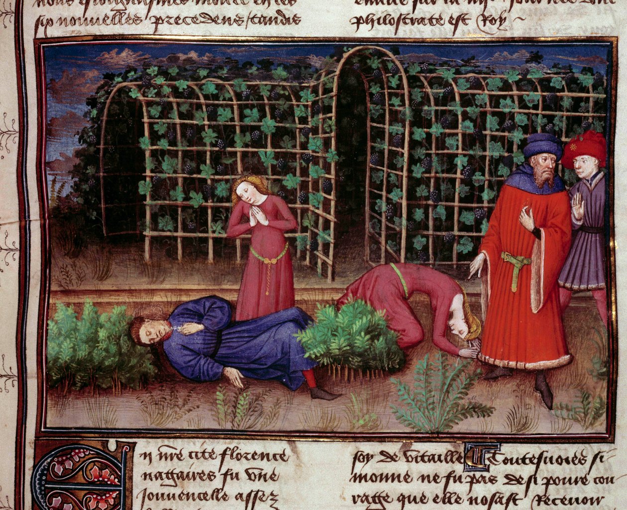 Halál Két embert ölt meg a halál. Miniatűr Jean Boccace (Giovanni Boccaccio) (1313-1375) „Le Decameron” című filmjéből 1450 Párizs, az Arzenál könyvtára alkotó: Unknown artist