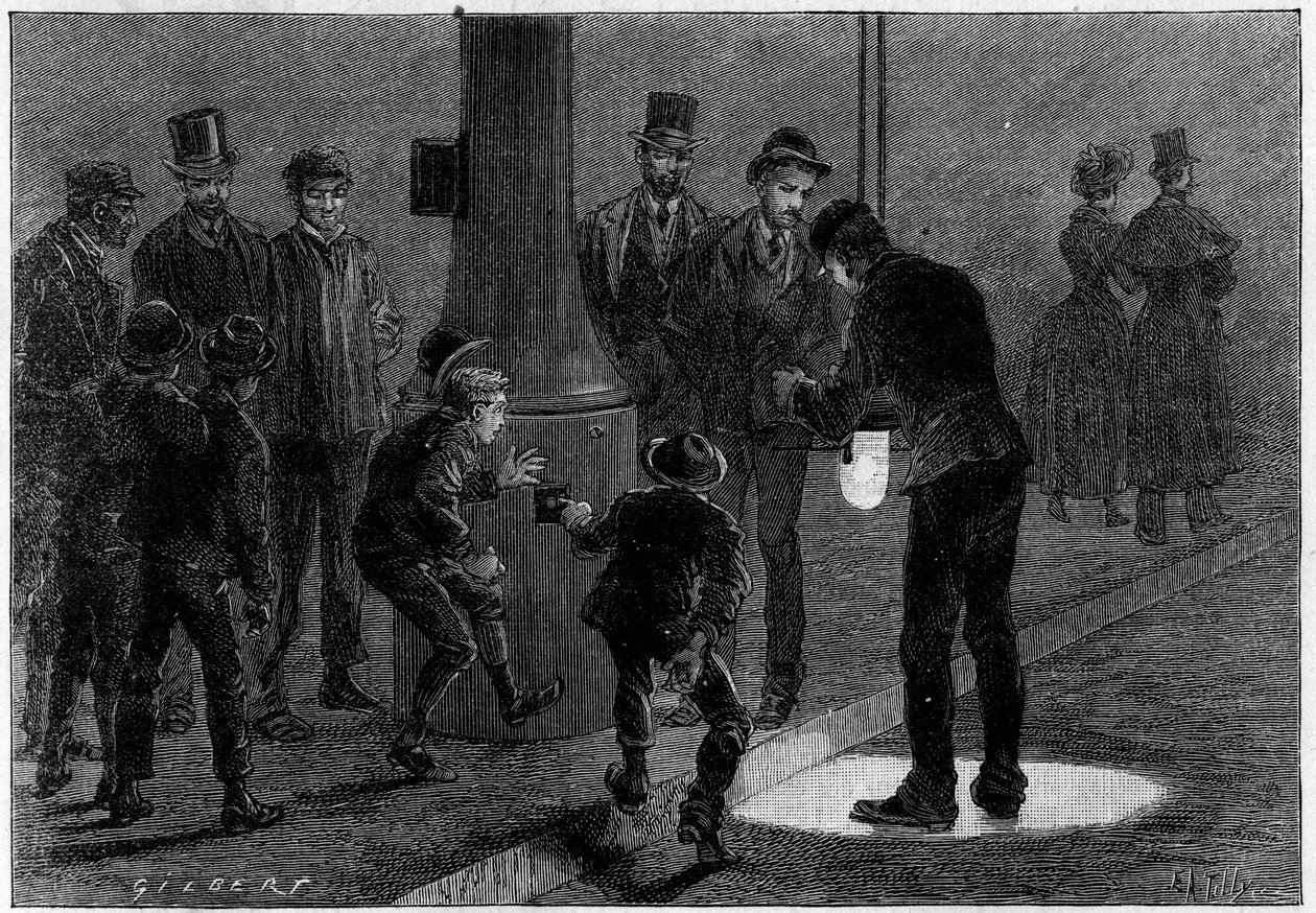 Death by Electricite: Villamosítás elektromos visszhangokkal a párizsi Place du Carrouselben. Metszet a „természetbe”: 1889. január 19-i tudományok és alkalmazásuk művészetben és iparban való áttekintése. alkotó: Unknown artist