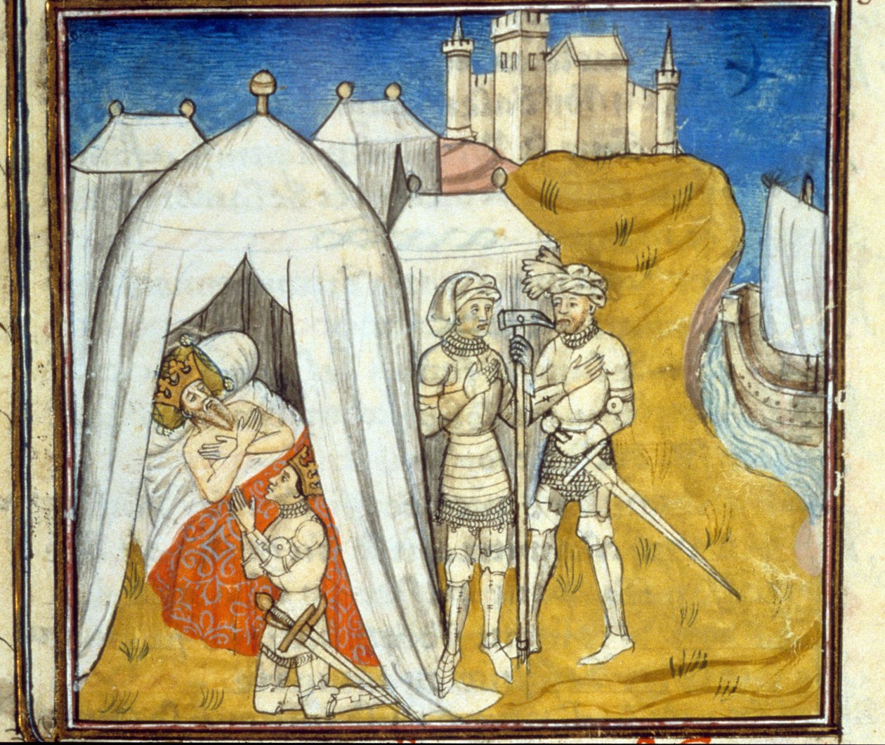 IX. Lajos halála a pestis következtében a 8. keresztes hadjárat során 1270-ben - Miniatűr alkotó: Unknown artist