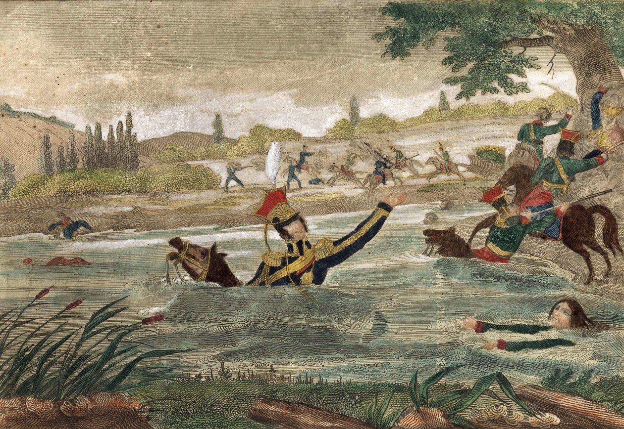 Joseph (Jozef) Antoni Poniatowski herceg (született 1763) halála az Eelster átjárónál 1813-ban, a korabeli metszet alkotó: Unknown artist