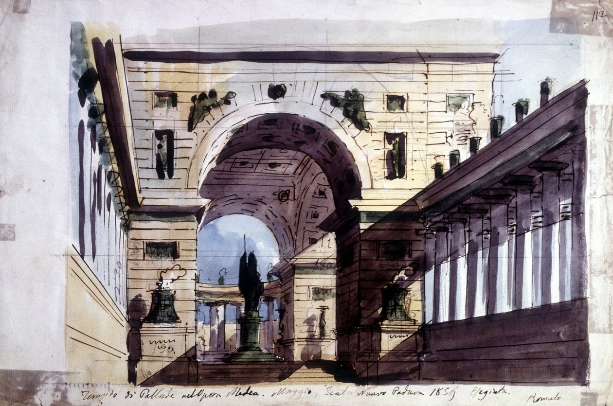 Dekoráció Luigi Cherubini (1760-1842) olasz zeneszerző „Médea” című operájához, a Pallade templomot képviselő alkotó: Unknown artist