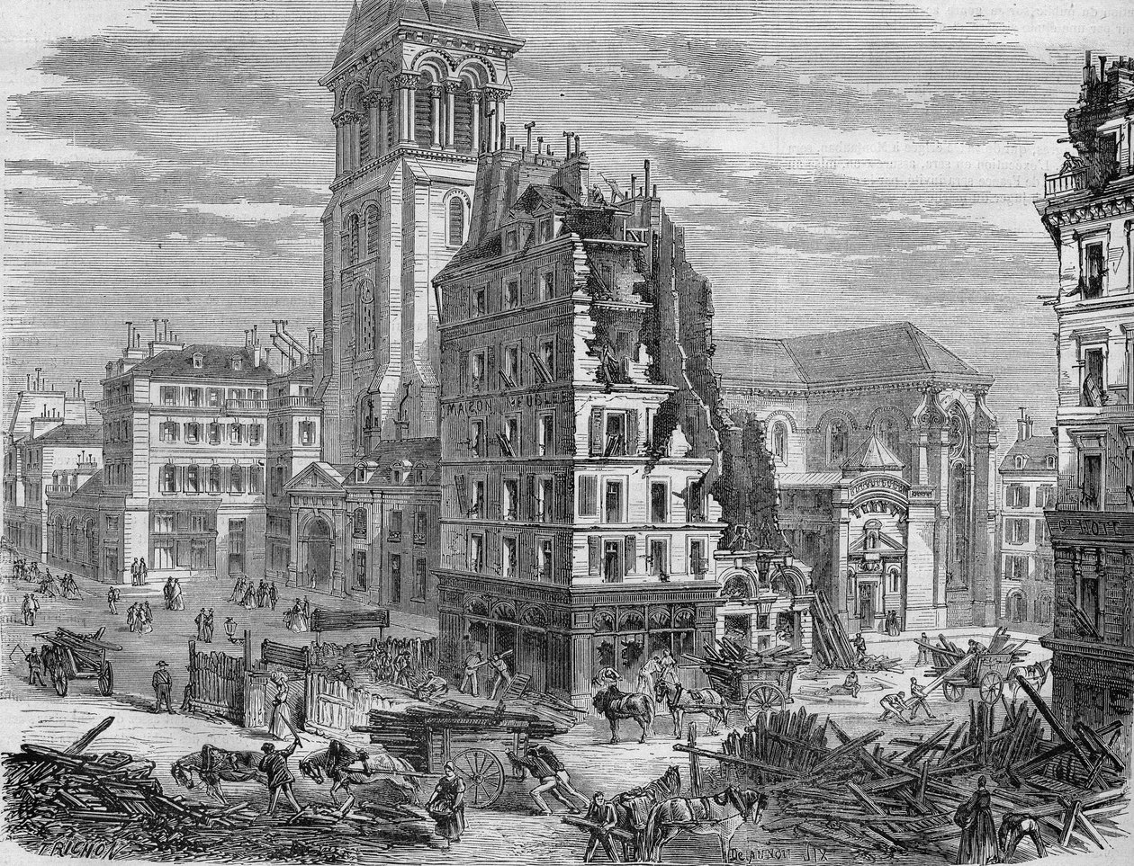 A Place Saint Germain des Pres lebontása a Rue de Rennes áttöréséhez 1867-ben. alkotó: Unknown artist