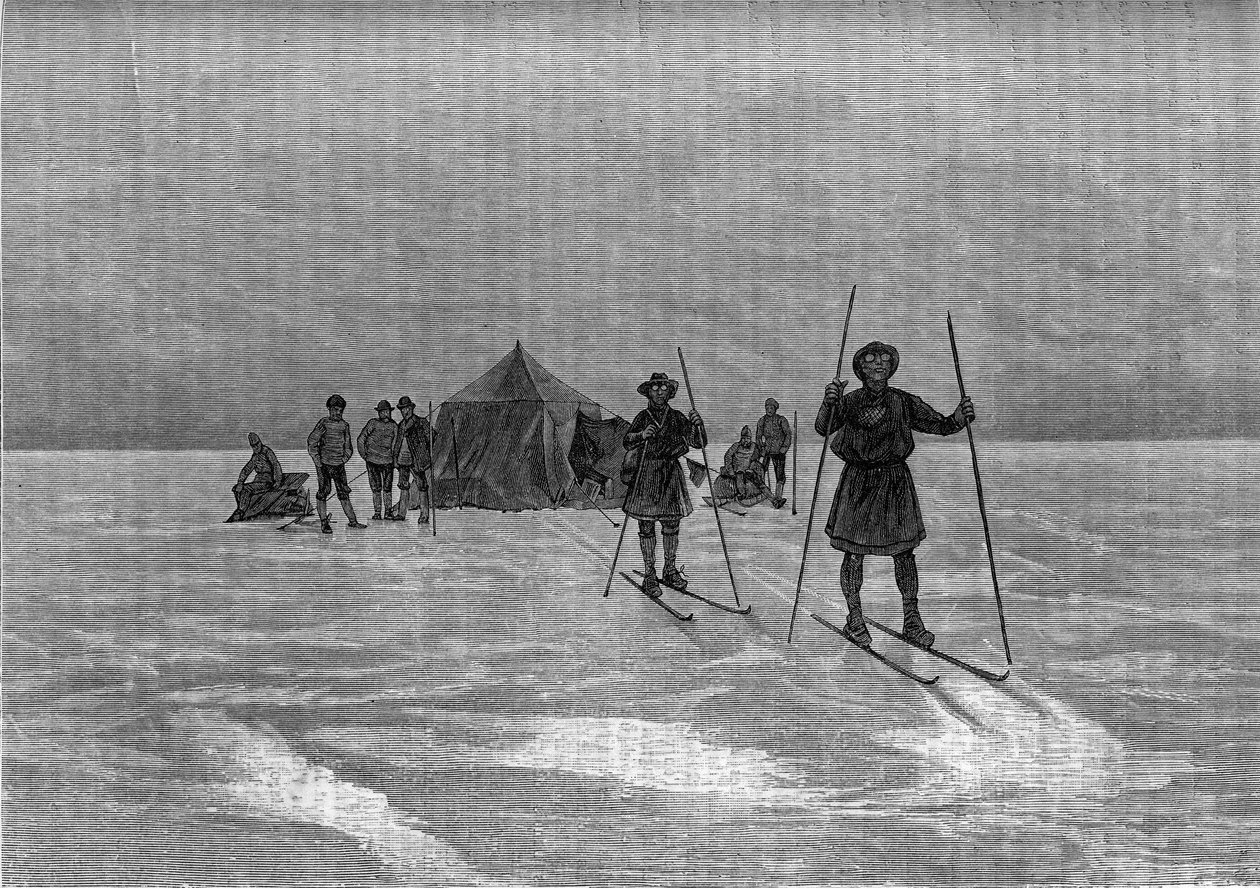 Indulás a laponoktól a grönlandi jégtakarón. Metszet a „” Le Journal de la jeunesse”-be alkotó: Unknown artist