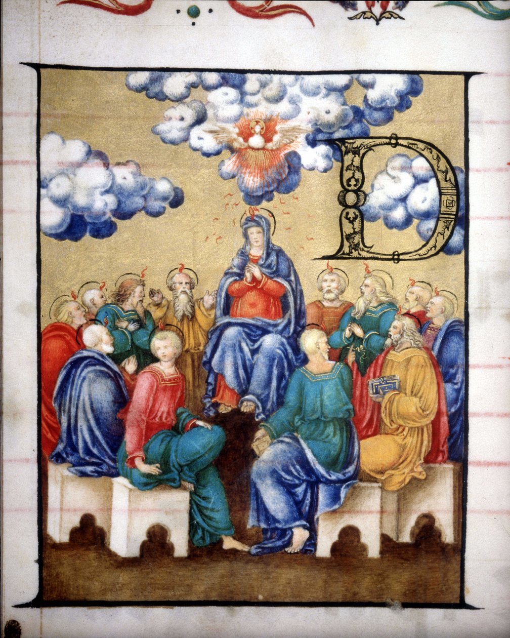 A Szentlélek leszállása. A Lodi Koronás Szűz Templom kórusa, 15. századi miniatűr. alkotó: Unknown artist