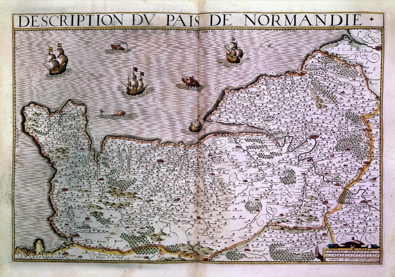 A normandiai pais leírása. Normandia régió térképe 1620-ban. alkotó: Unknown artist