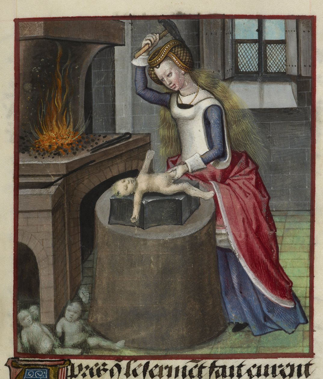 Részlet egy miniatűrről, amely a természetet csecsemőt kovácsolja, a „Le Roman de la Rose” című filmből alkotó: Unknown artist