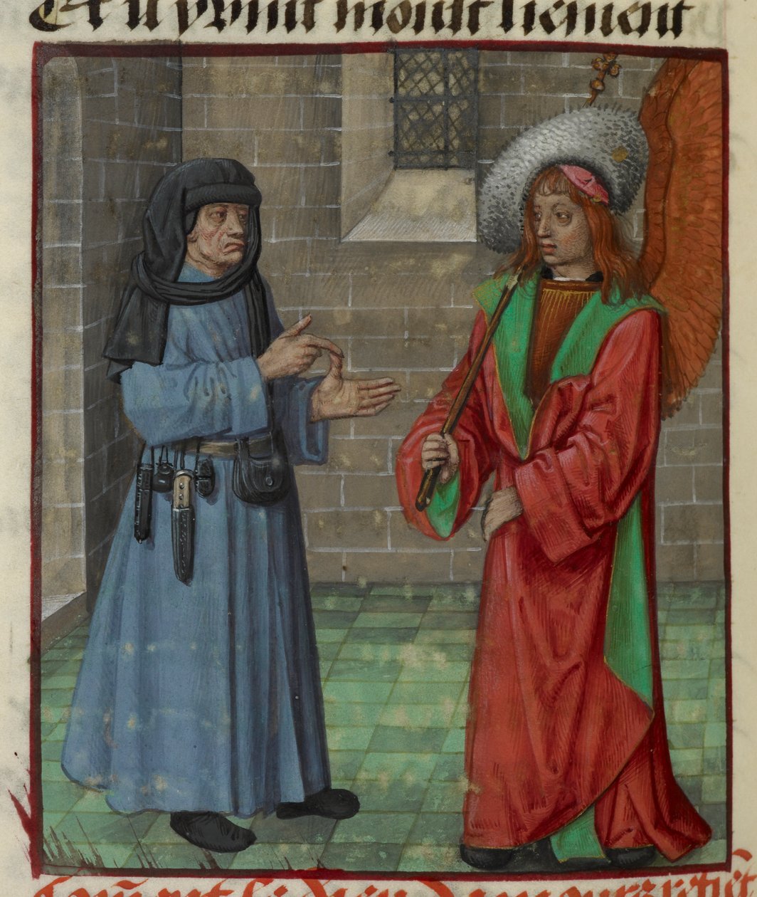 Részlet a Faux Semblant (hamisnak tűnő) miniatúrájáról, amely az Amour-t (Szerelem) szólítja meg a „Le Roman de la Rose”-ból alkotó: Unknown artist