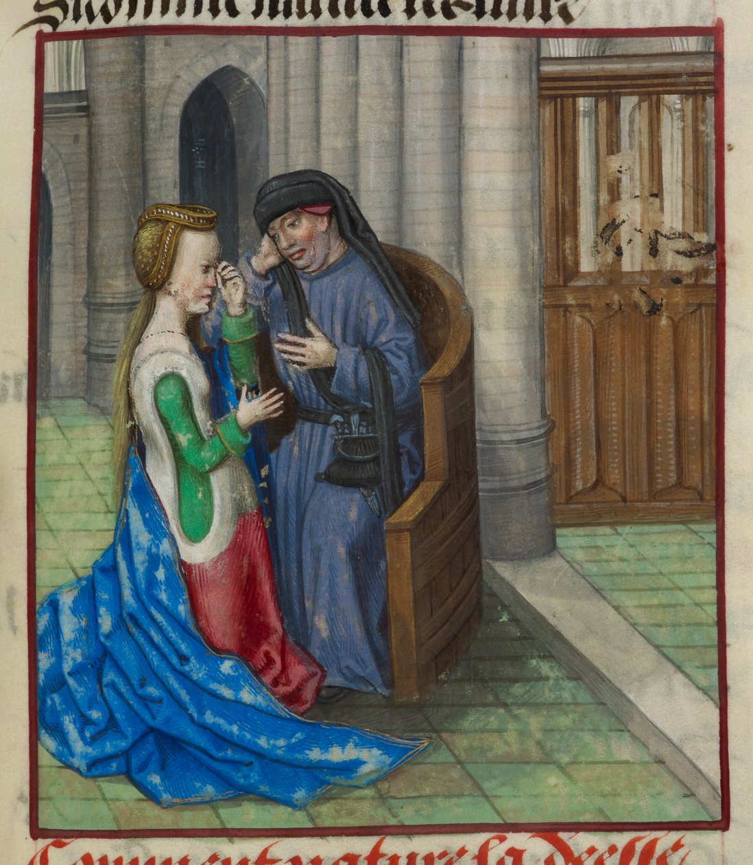 Részlet a papnak gyóntató természet miniatúrájáról, a „Le Roman de la Rose”-ból alkotó: Unknown artist