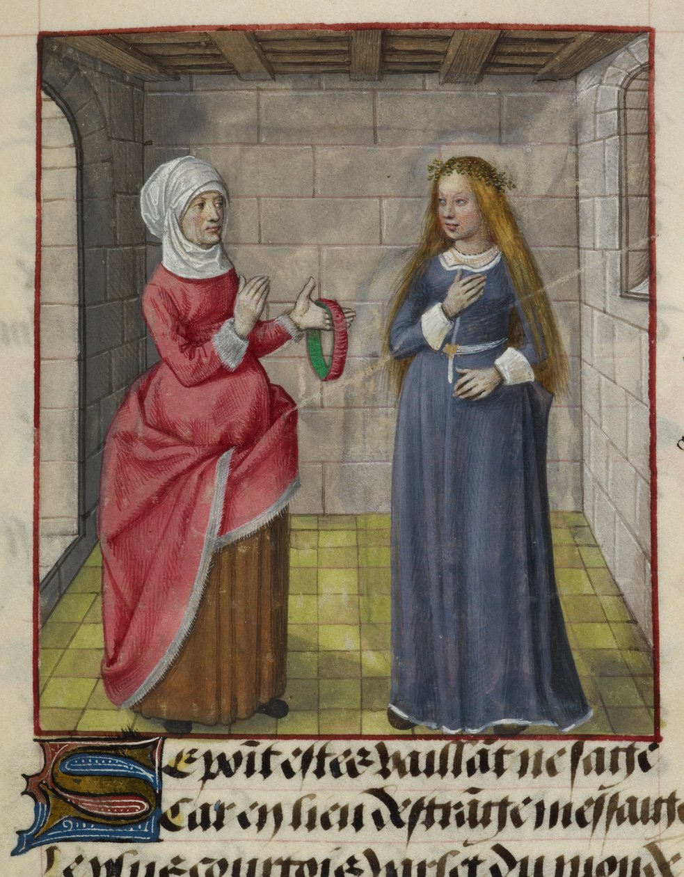 A la Vieille (a Duenna) és a Bel Accueil (tisztességes üdvözlet) miniatűr részlete a „Le Roman de la Rose”-ból alkotó: Unknown artist