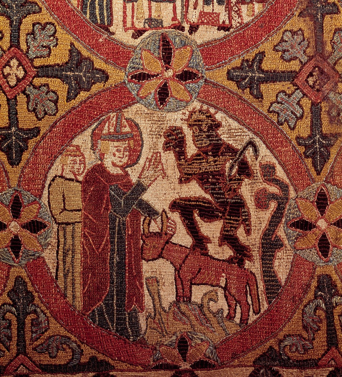 Szent Márton megkísértését ábrázoló hímzés részlete. Izlandi kárpit. 1390-1403. Párizs, Középkori Nemzeti Múzeum, Thermes de Cluny alkotó: Unknown artist