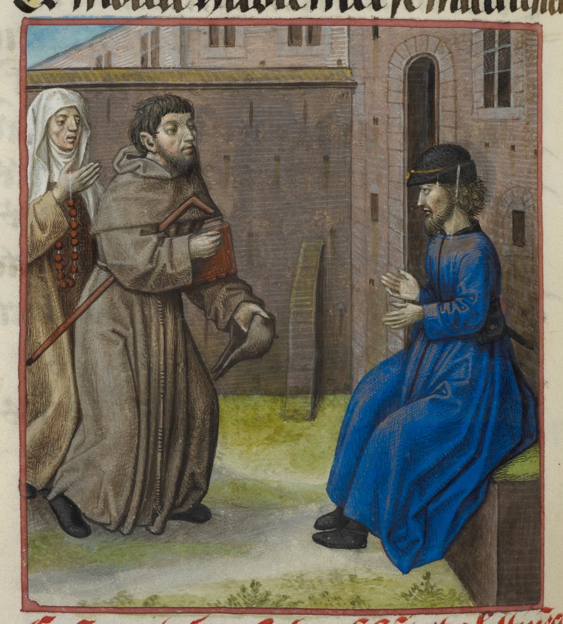 Részlet a Faus-szerűség és a Contrainte-absztinencia miniatúrájának részlete Malebouche-al beszélve a „Le Roman de la Rose”-ból alkotó: Unknown artist