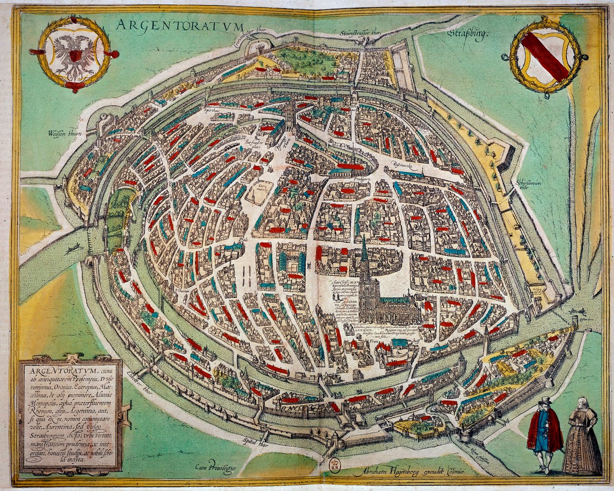 Strasbourg városának részletes térképe, amelyet Abraham Hogenberg (kb. 1608-1653) készített. Metszet a 17. századi Paris B.N. alkotó: Unknown artist