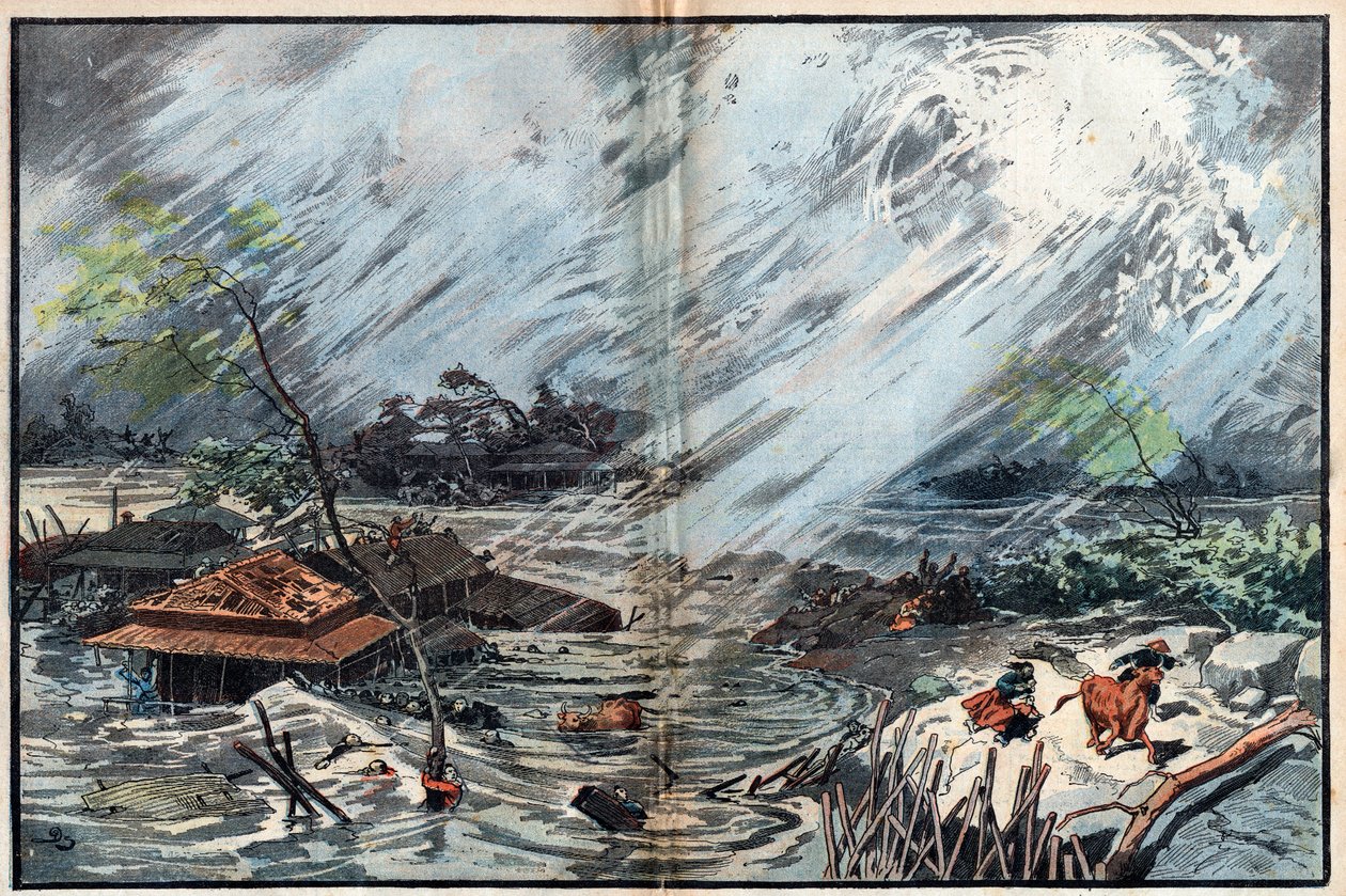 A szökőár pusztítása Sanrikuban, Japánban alkotó: Unknown artist