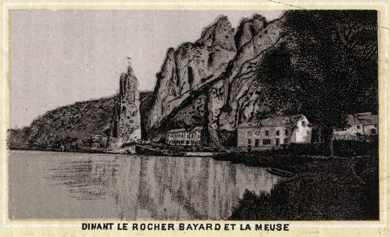 Dinant, le Rocher Bayard et la Meuse, Vallónia, Belgium. A 19. század végének kromolitográfiája. alkotó: Unknown artist